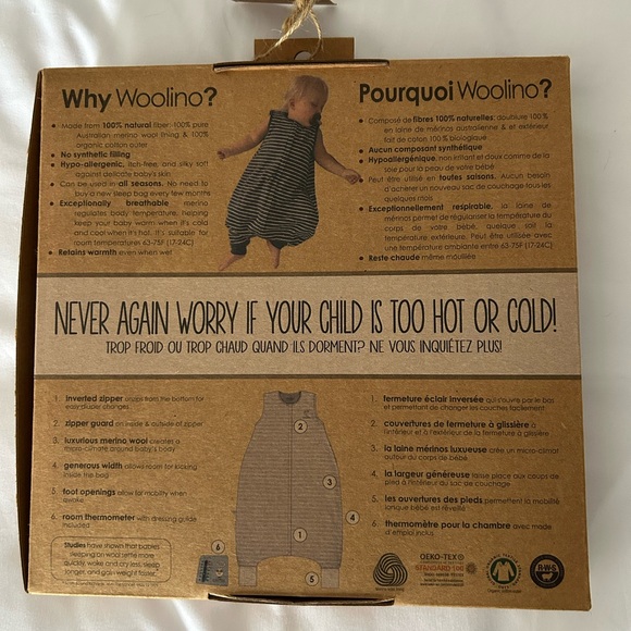 NWT Woolino Classic 4 season baby sleep bag with feet 6/18 - Picture 4 of 4